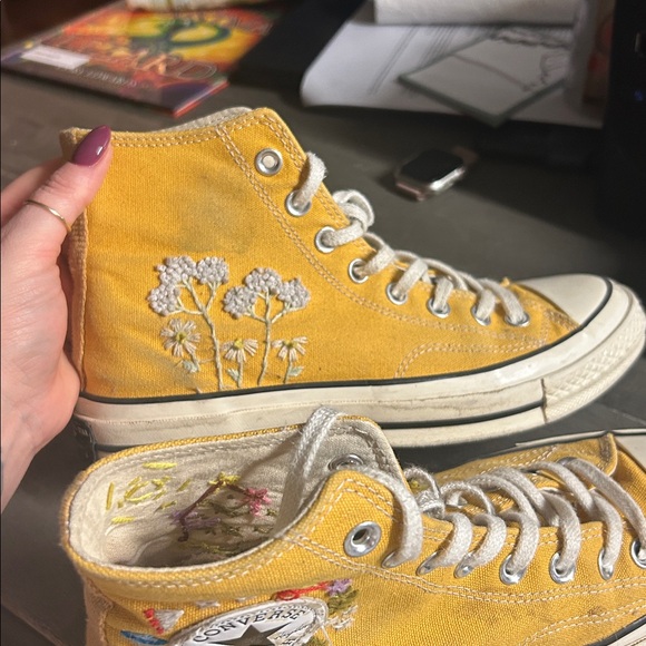 Converse Chuck Taylor’s Mustard Floral Embroidered High-Tops - Picture 5 of 11